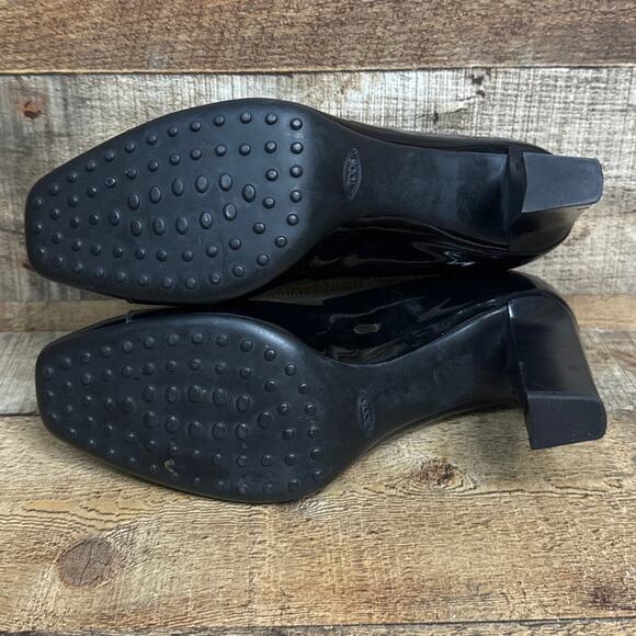 Tod's Black Patent Leather Square Toe Block Heels Size 41 10.5 11 - Picture 9 of 11